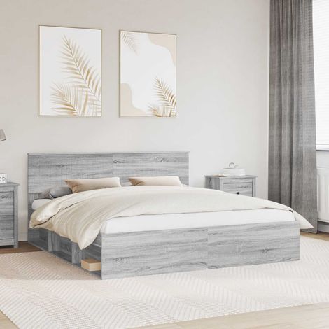 Bettrahmen Graues Sonoma 180 x 200 cm Massives Kiefernholz