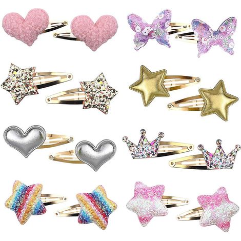 Glitzernde Haarspangen aus Metall für Mädchen – 16er-Set in Stern-, Kronen-, Herz- oder Schmetterlingsform – Kawaii-Accessoires (1/5)