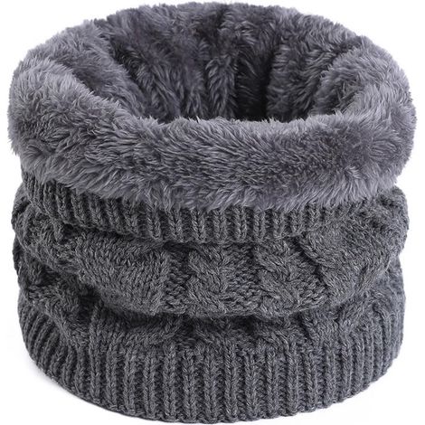 Tour de cou unisexe pour couples, doublé polaire - tour de cou épais en maille torsadée, idéal pour le vélo en automne et en hiver - protection contre le vent froid, tour de cou en laine tricotée, gri (1/3)