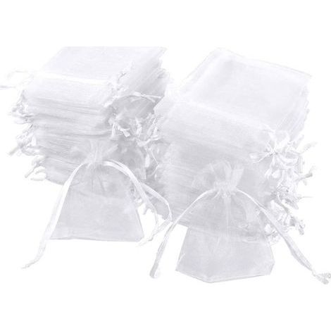 Lot de 100 sachets blanc, 7 x 9 cm, pochette cadeau en organza, pochette à bijoux, sachets de lavande, faveur de mariage (1/5)