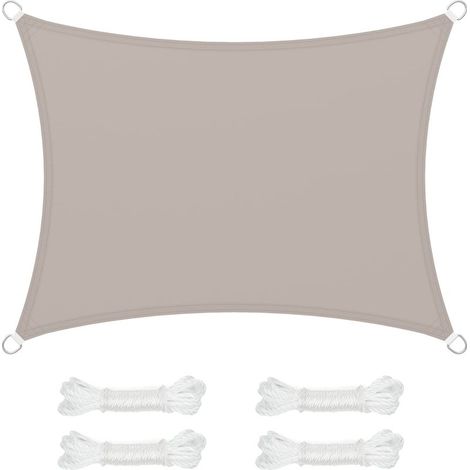 Voile d'ombrage 3 x 4 m, imperméable, avec Une Colonne d'eau de 665 mm, Protection Solaire en Polyester indéchirable, Protection UV 93%, terrasse, Jardin, Balcon, rectangulaire, Cordes de 2 (1/5)