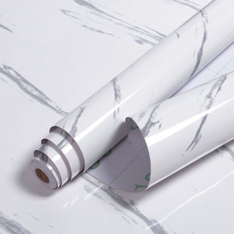 SWANEW Möbelfolie Klebefolie Vinyl Selbstklebende Tapete Küche Aufkleber Folie Glitzer Wasserdicht 1-Rolle 500cm x 61cm,Marmoriert - Weiß (1/5)