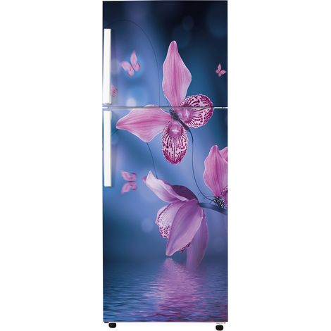 Stickers Frigo - Fleurs Papillons - 65x150 cm - Idéal pour frigo 55x150 cm - Adhésif BRILLANT (1/2)