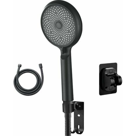 Soffione doccia pressurizzato a 324 fori con interfaccia universale. Include supporto e tubo flessibile per l'acqua da 1,5 m, nero. (1/5)