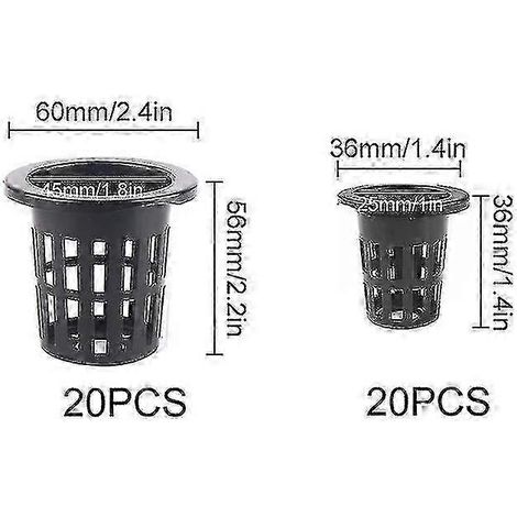 ZENGO Lot de 40 pots filets de jardin, pots hydroponiques en filet à fentes, pots de pépinière ronds (1/4)