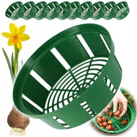 Set of 10 Plastic Bulb Baskets - 2 Shapes - For Spring Flowering - 18 cm - Round (1/4)