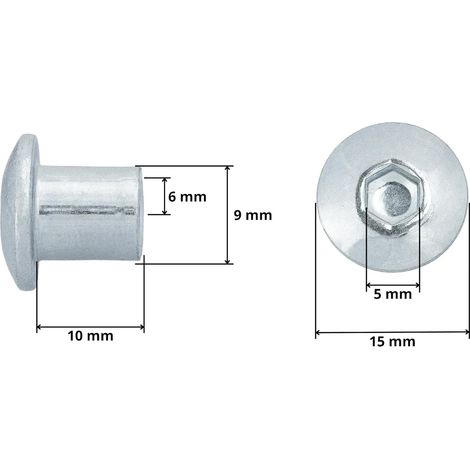 50 écrous zingué à tête ronde M6 x 15 x 10 mm, écrous à douille, écrous à tête ronde blanc hexagonaux en acier, écrous hexagonaux à douille (1/2)