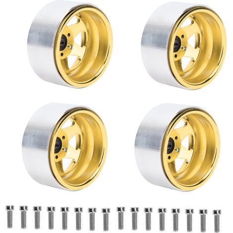 Satz mit 4 RC-Car-Felgen, 5,6 cm (2,2 Zoll) Durchmesser, aus Metall, einfache Montage, kompatibel mit AXIAL SCX10 90046 und Traxxas 1/10, goldfarben. (1/5)