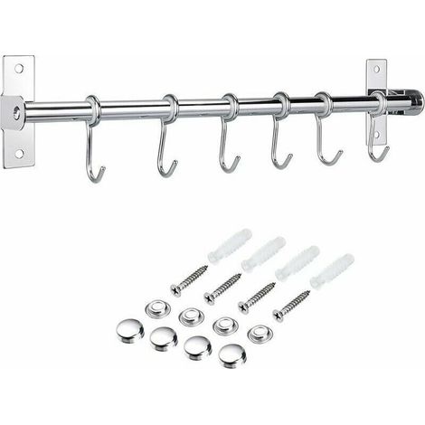 Armoire de cuisine en acier inoxydable avec 6 crochets amovibles pour suspendre ustensiles, cuillères à soupe, casseroles et autres accessoires