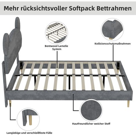 Lit moderne minimaliste rembourré 140×200cm gris,tête de lit cartoon douce,base basse sans rangement ni élévateur gaz,lit double sans matelas (1/5)