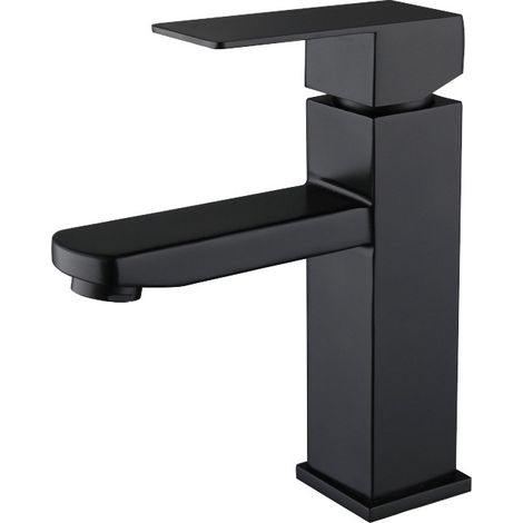 Robinet Salle Bain Noir acier inoxidable avec Poignée Carrée Mitigeur lavabo Eau Froide Chaude Disponible Robinetterie Lave Mains Démontable