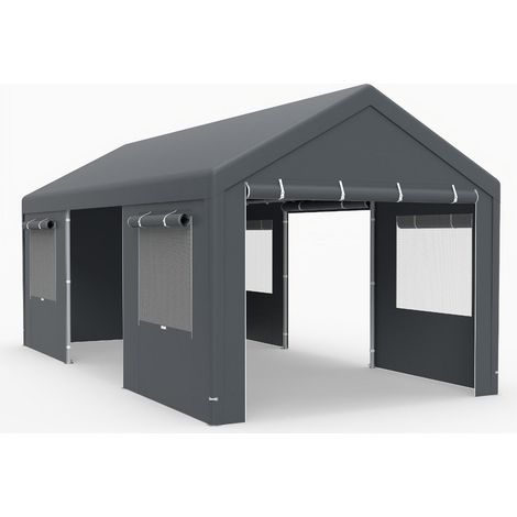 Carport 586 x 307,5 x 280 cm con pareti rimovibili e finestre ventilate design moderno in metallo grigio 200018828