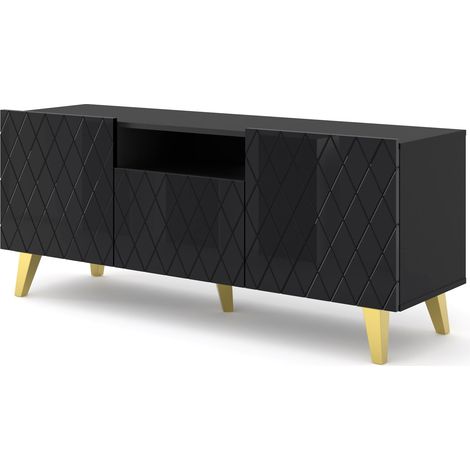 TV-Möbel DIUNA 145 cm 2D1K auf Füßen, glänzend schwarz (1/5)