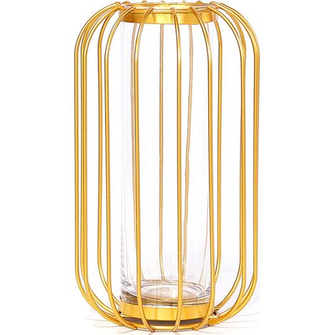 Vase métallique en verre doré pour décoration table Lantern 16x9cm cadre fleurs