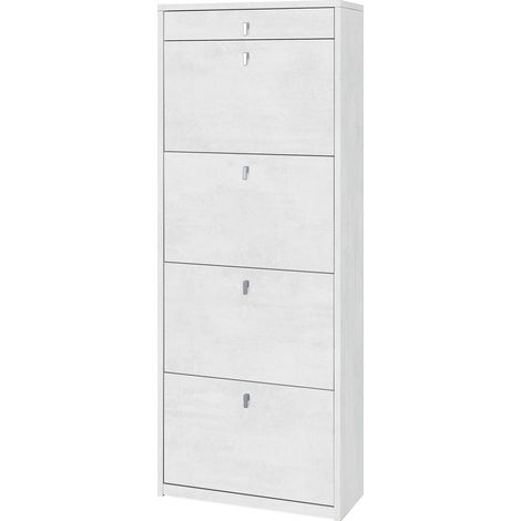 Scarpiera 4 Ante 1 Cassetto 63x164x29 cm Ossido Bianco (1/2)