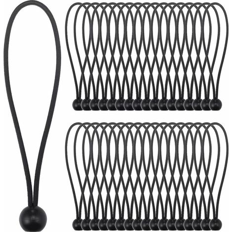 Cordon élastique, 35 boules élastiques noires (20 cm), crochet élastique portable et durable pour bâches, bannières, pavillons, tentes