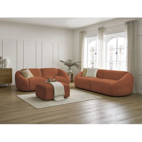 BOBOCHIC - Ensemble canapé droit fixe 3 + 2 places TINA tissu bouclette avec pouf Orange (1/5)