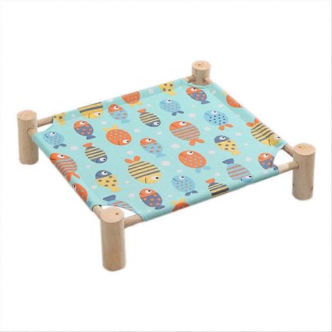 Hamac pour chat et chien en bois, lit suspendu surélevé rafraîchissant, plateforme en bois massif, hamac animalier confortable, taille unique, pour félin et canidé, repos aéré. (1/5)