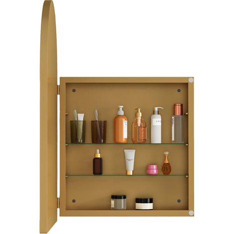 CHICFURN Armadio specchio ad arco 91x61x12 cm metallo dorato, contenitore a parete bagno (1/5)