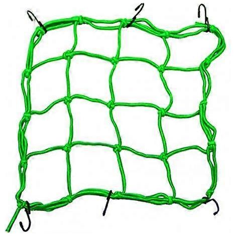 Filet à bagages résistant pour moto/vélo, en maille de nylon élastique, 11,8 pouces x 11,8 pouces, avec 6 crochets réglables, vert. (1/5)