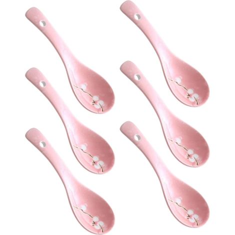 Lot de 6 Cuillères à Porridge en Céramique Style Japonerie Couleur Rose Ustensiles Cuisine pour Dessert Vaisselle de Table Adaptées pour Riz et Soupes Finition Lisse et (1/5)