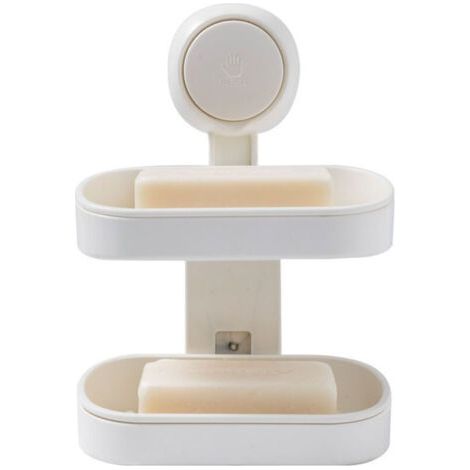 BUNTHAUS Porte-Savon à Ventouse Double Étage - Pour Douche et Baignoire - Design 2 Niveaux - Installation sans Perçage - Drainage Rapide - Organisation Salle de Bain