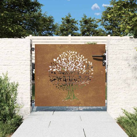 Vidaxl – Portillon de jardin en acier corten – Découpe laser motif arbre – Système de verrouillage intégré – Dimensions 85 x 75 cm