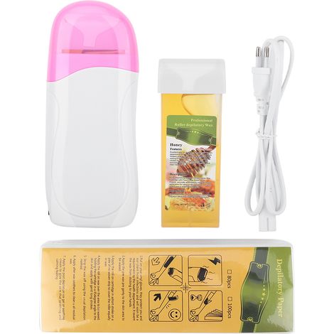 Lot de 100 bandes de cire + appareil chauffe-rouleau à cire épilatoire, machine chauffante pour retrait des poils corporels (1/5)