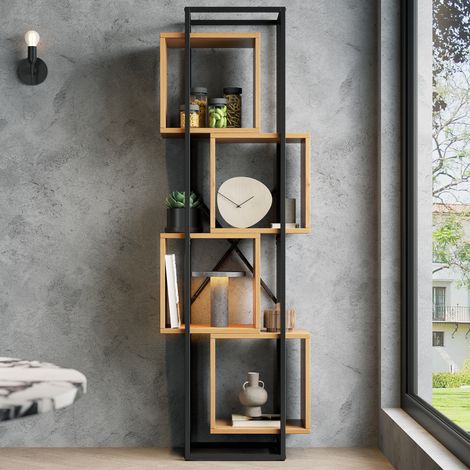 Libreria Moderna con 4 Ripiani Aperti, Struttura in Metallo e Piani MDF, per Soggiorno e Ufficio, 59×30×180 cm (1/5)