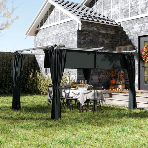 Pérgola con Techo Retráctil 4x3 m Cenador con Paredes Laterales Anti-UV Resistente al Agua para Jardín Patio Gris Oscuro (1/5)