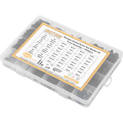 Lot de 1220 vis écrous rondelles acier carbone M2 M3 M4 M5 tête bombée à six pans creux assortment bricolage (1/5)
