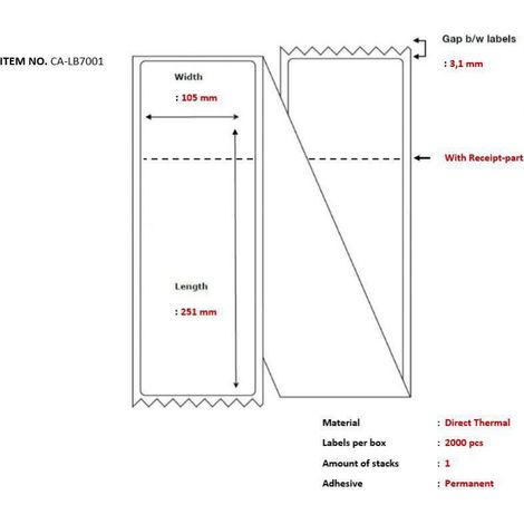 Thermobon-Etiketten 105 x 251 mm, gefaltet, 2000 Stück pro Packung, CA-LB7001