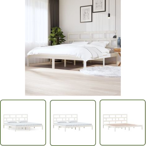 The Living Store Massivholzbett Weiß Kiefer 200x200 cm - Massivholzbette - Kiefernbett - Weißes Bett - Doppelbett - Boxspringbetten (1/5)