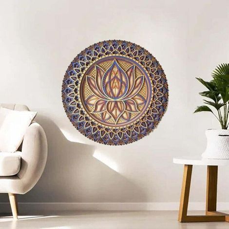 Décoration murale en métal représentant une fleur de lotus, motif mandala, pour chambre à coucher, style bohème (A), 30 x 30 cm