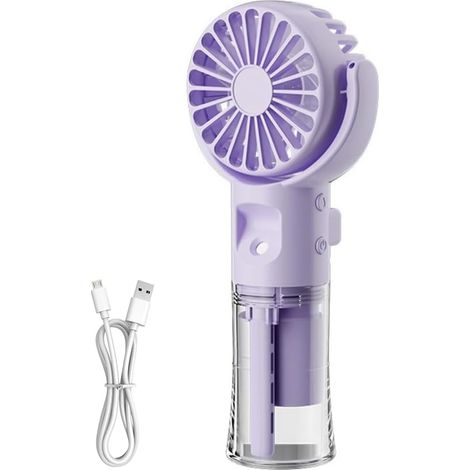 Mini Portable Hand Held Fan with Water Mist Spray USB Rechargeable Fans with 4 Speeds Small Desk Fan Desktop Cooling Fans for Outdoor School Travel Camping (Purple) (1/5)