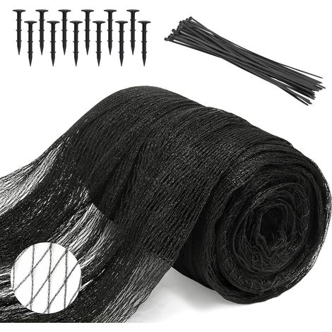 Filet Anti Oiseaux - 4 x 6 m Filet Voliee Noi,Lageu des Mailles 15 x 15 mm avec 12 Piquets de Fixation,30 Attaches de Câble pou Potége Potages,Fuits,Semences et Cultues (1/4)
