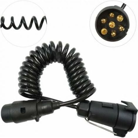 Câble d'extension pour remorque, 7 broches, 2 m, câble spiralé, prise d'extension pour remorque, connecteur à ressort, prise de câblage pour caravane, camion, camping-car, tracteur, voiture, porte-vél (1/4)