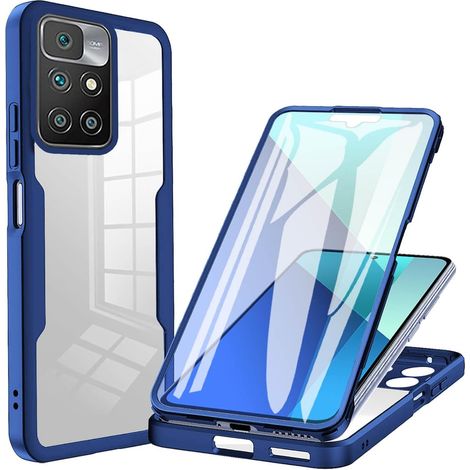 Transparent Coque pour Xiaomi Redmi Note 11S 5G / Poco M4 Pro 5G, 360° Intégrale Protection Mode Très Mince Antichoc Étui avec L'écran Intégré, Dur PC + Silicone TPU Bumper Housse (Bleu) (1/5)