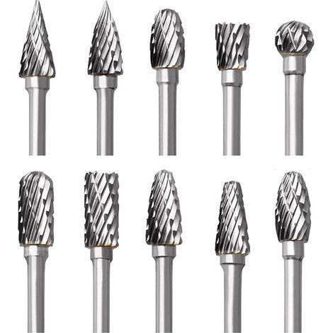 Jeu de Fraises Rotatives en Carbure, 10 pièces Double Coupe Fraises pour Dremel Accessoires avec Tige Sculpture sur bois, Perçage, Gravure, Polissage de Métal (1/5)