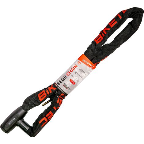 Cadena BIKETEC SEQR CP de 1,2 m, ojal de 8 mm, candado integrado con 3 llaves, cubierta negra.