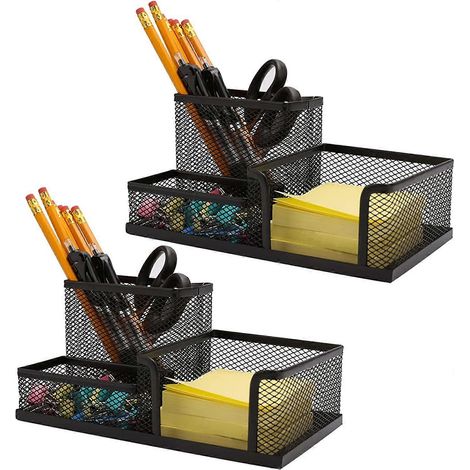 Mesh Pen Holder Desk Organizers3 Compartments Black Mesh Pencil Holder for Office Desk Gifts for Colleague (1/5)
