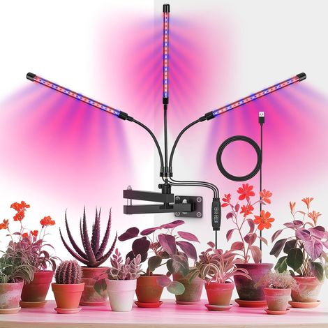 Lampe de Plante Murale, 3 Têtes Lampe de Croissance avec Minuterie Auto, LED Lumière Horticole Croissance Spectre Complet ,nior,Alliage d'aluminium (1/5)