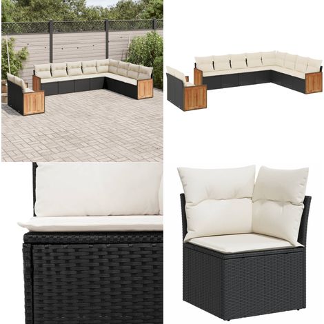 Salon de jardin 10 pcs avec coussins noir résine tressée - Ensemble Salon De Jardin - Meuble Extérieur - Salon De Jardin Design - Fauteuil De Jardin - Table Basse Jardin - Home & Living (1/5)