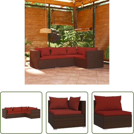 Gartenlounge -  4-tlg. Garten-Lounge-Set mit Auflagen Poly Rattan Braun (1/5)