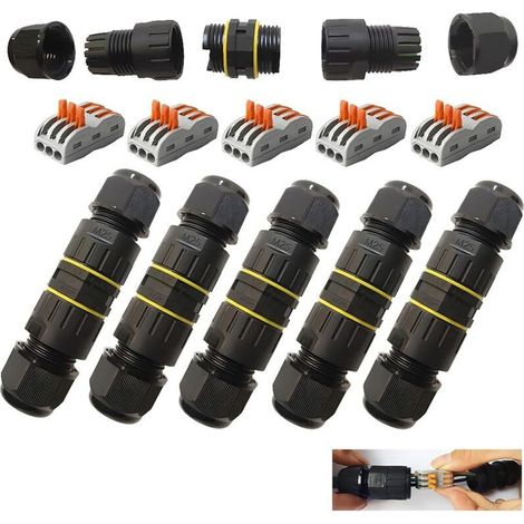 Raccord Electrique Etanche, IP68 Connecteur Etanche, Boite de derivation etanche exterieur 3 Voies, pour Câble Ø 6 à 11mm (5pcs) (1/4)