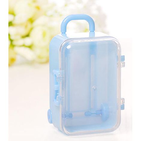 Lot de 12 boîtes à bonbons en plastique, mini-valise de rangement pour enfants, idéales pour Halloween - Couleur : bleu clair