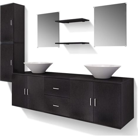 Maison Exclusive - 9-tlg. Badmöbel und Waschbecken Set Schwarz