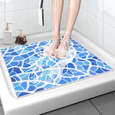 Alfombrilla de baño de seguridad suave y cómoda de 60 x 60 cm con orificios de drenaje, alfombrilla de ducha con masaje para zonas húmedas. (1/4)