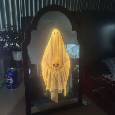 New Ghost Hologram Mirror, a novel Halloween decoration featuring a wave-shaped skull and ghost design - remote control.