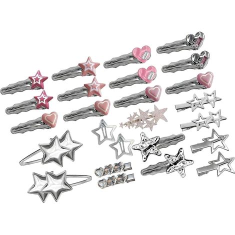 Lot de 25 pinces à cheveux des années 2000 avec chaînes et étoile - Accessoires uniques pour femmes et filles - Clip tendance en forme d'étoile avec chaînes (1/4)
